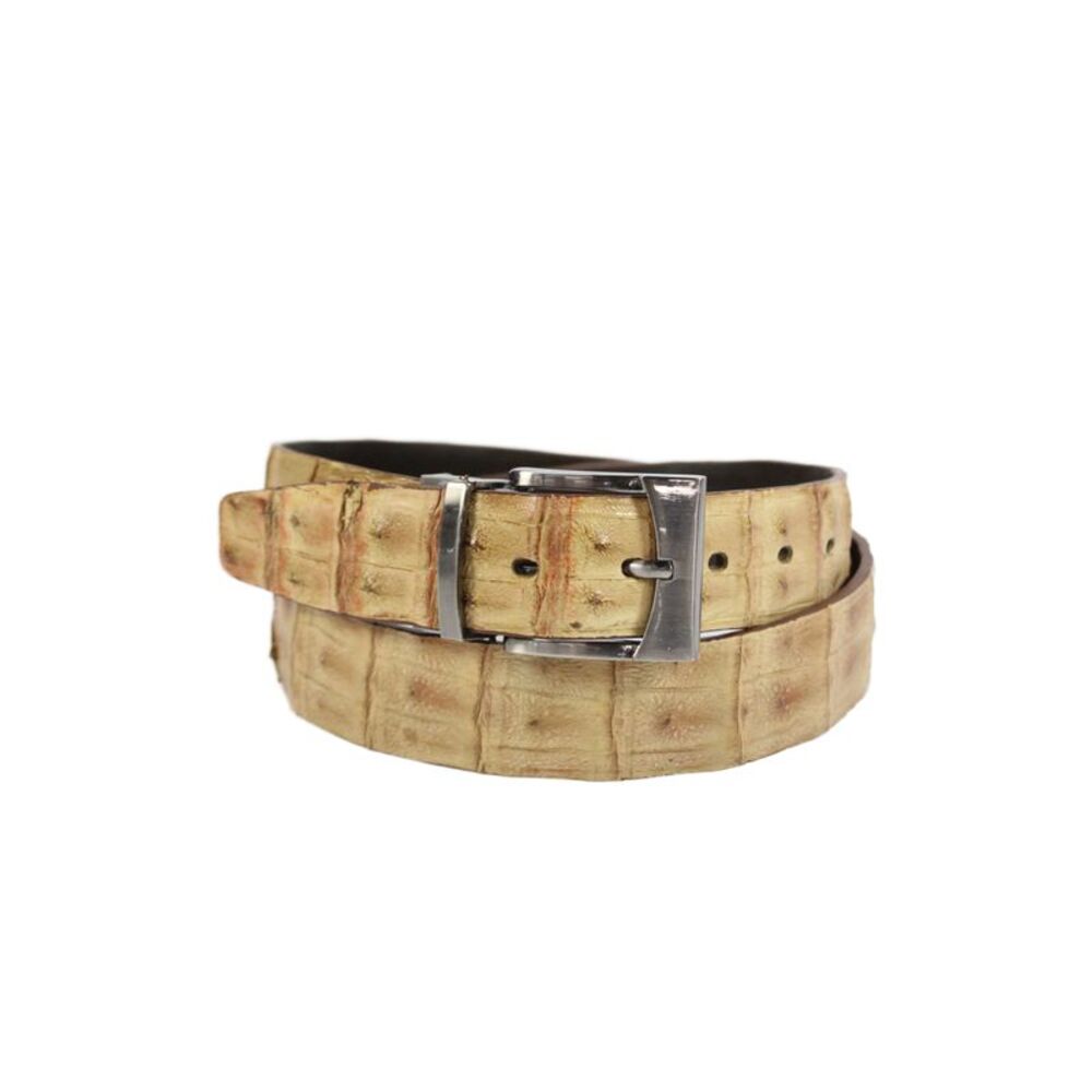 Bernini Mens Genuine American Alligator Silver Tone Buckle Belt Tan Size 38
